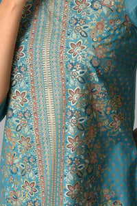 Teal Floral Printed Straight Kurta with Tights Set