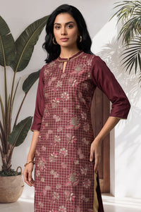 Maroon Floral Printed Straight Kurta with Tights Set