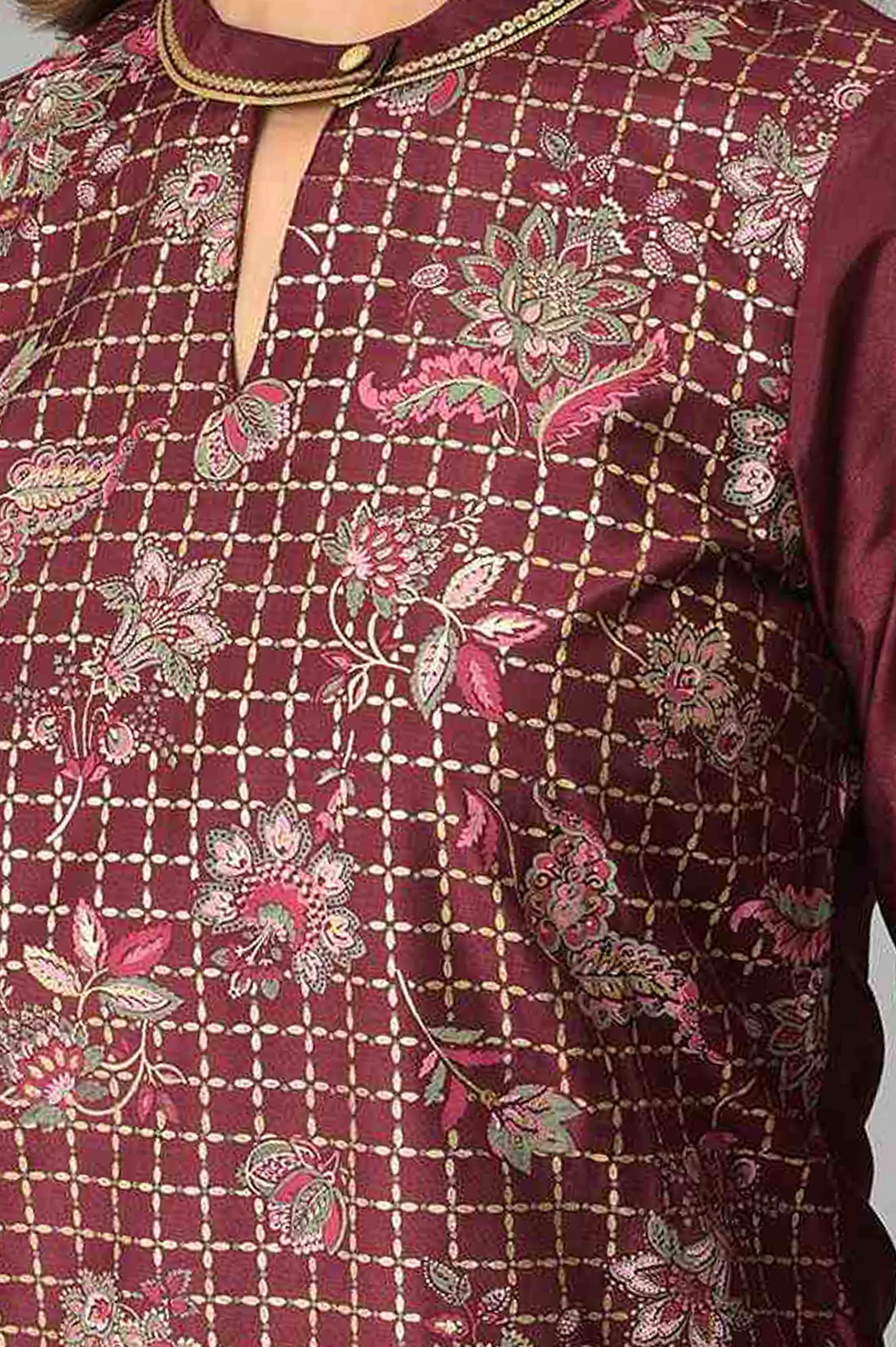 Maroon Floral Printed Straight Kurta with Tights Set