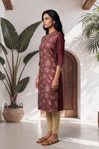Maroon Floral Printed Straight Kurta with Tights Set