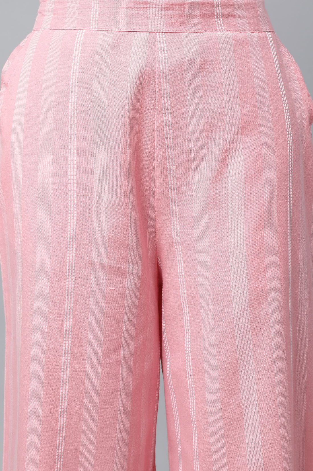 Pink Floral Printed Lace Pure Cotton Straight Kurta with Churidar Set