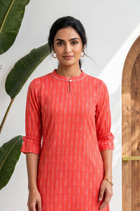 Coral Striped Cotton Straight Kurta with Palazzo Set