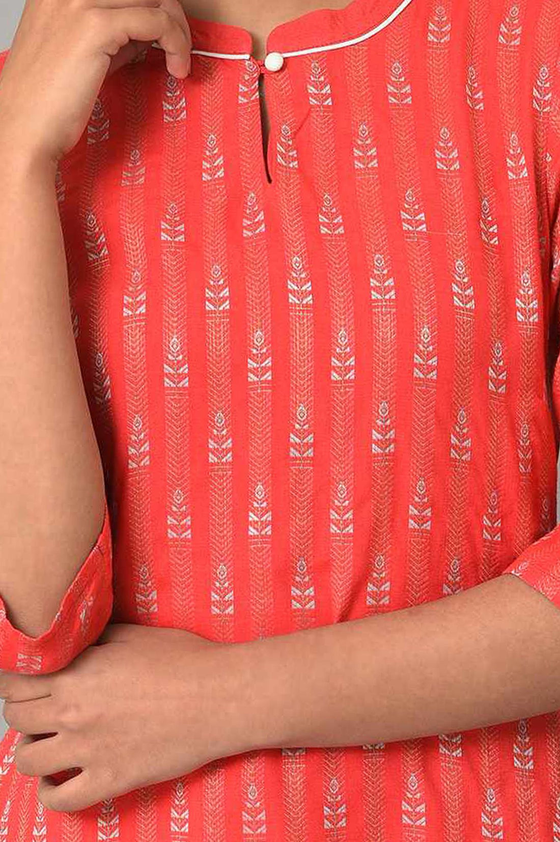 Coral Striped Cotton Straight Kurta with Palazzo Set