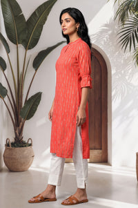 Coral Striped Cotton Straight Kurta with Palazzo Set
