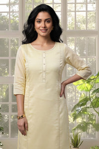 Yellow Thread Embroidered Yarn Dyed Straight Kurta with Tights