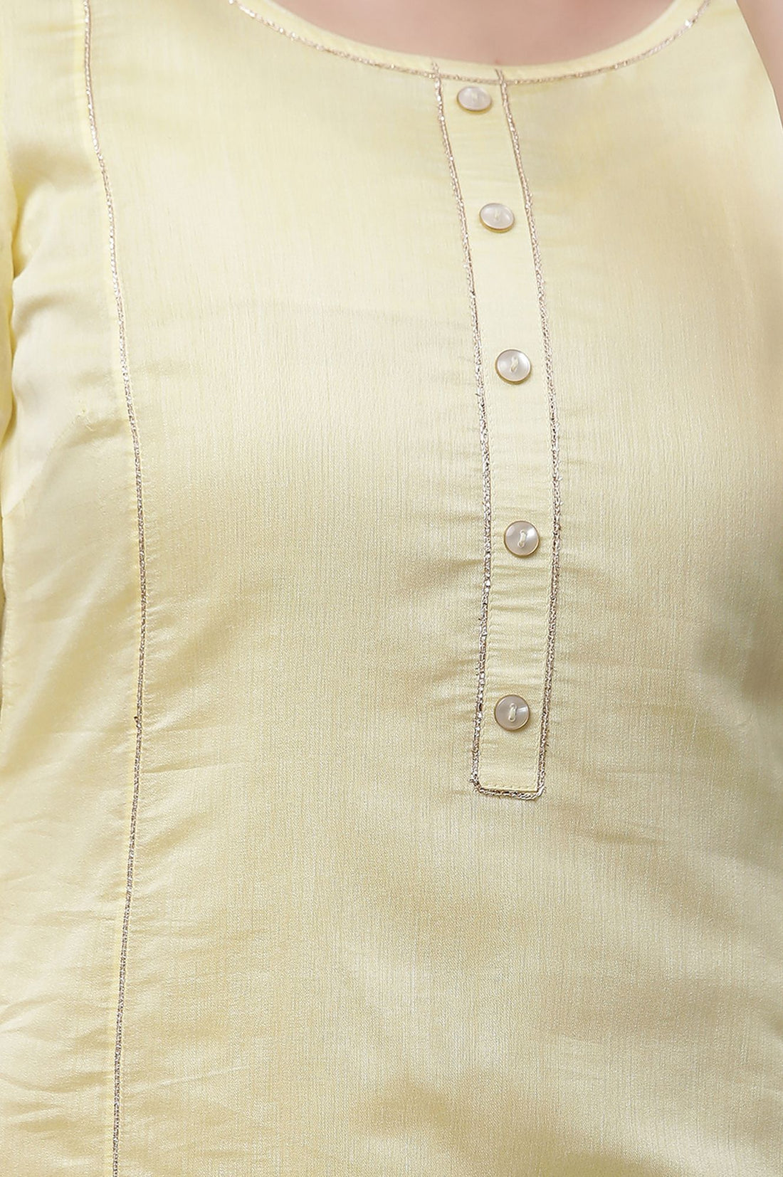 Yellow Thread Embroidered Yarn Dyed Straight Kurta with Tights
