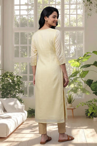 Yellow Thread Embroidered Yarn Dyed Straight Kurta with Tights