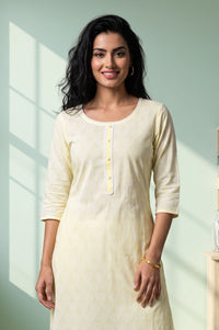 Yellow Printed Lace Pure Cotton Straight Kurta with Palazzo Set