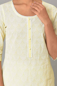 Yellow Printed Lace Pure Cotton Straight Kurta with Palazzo Set