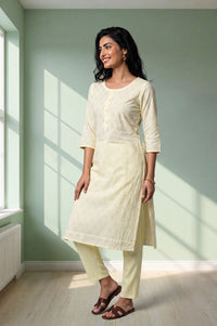 Yellow Printed Lace Pure Cotton Straight Kurta with Palazzo Set