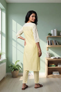 Yellow Printed Lace Pure Cotton Straight Kurta with Palazzo Set