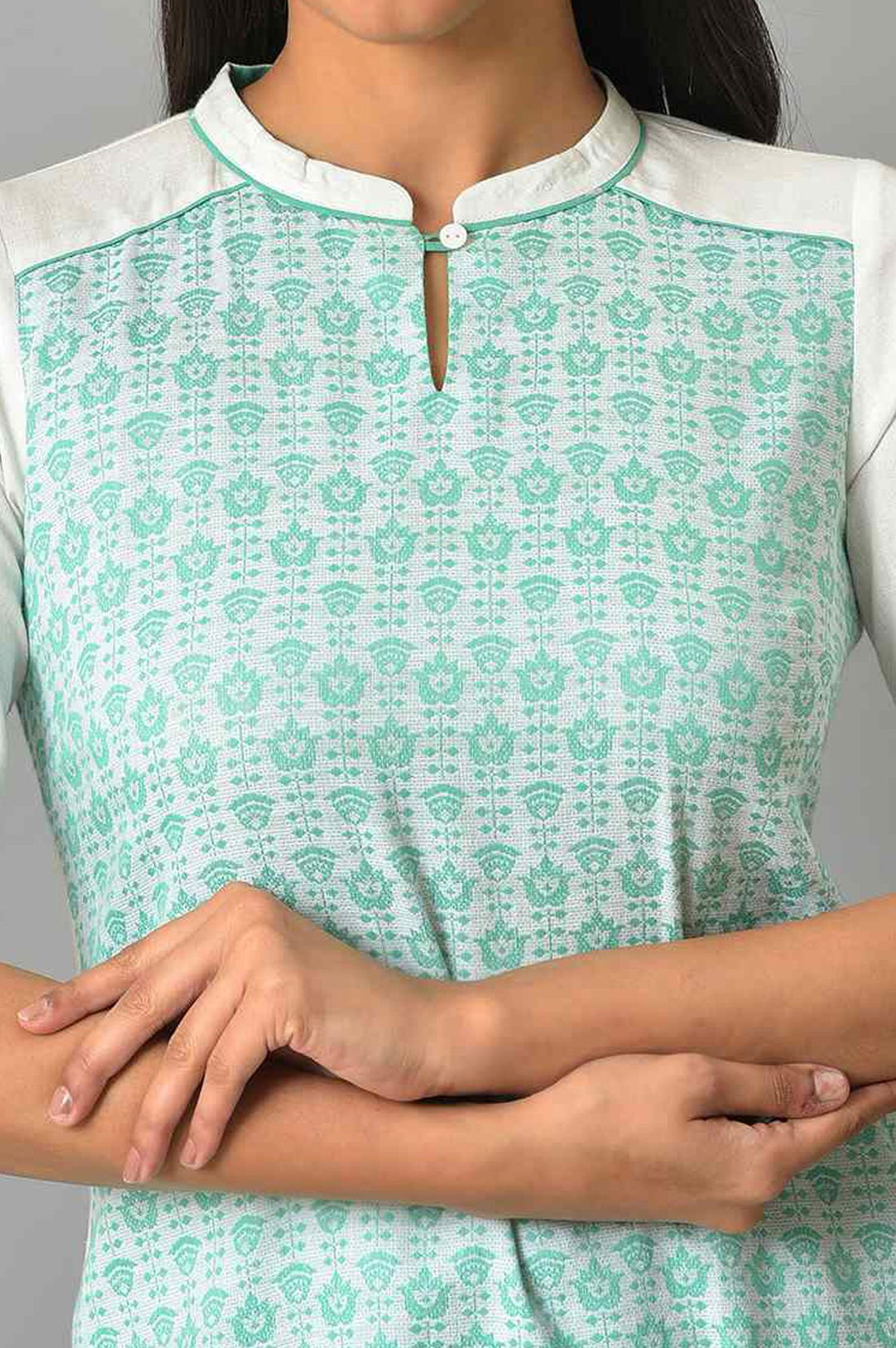 White Floral Printed Pure Cotton Straight Kurta with Churidar Set