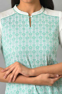 White Floral Printed Pure Cotton Straight Kurta with Churidar Set