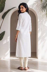 White Floral Printed Pure Cotton Straight Kurta with Churidar Set