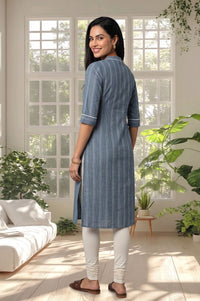 Blue Floral Printed Pure Cotton Straight Kurta with Churidar