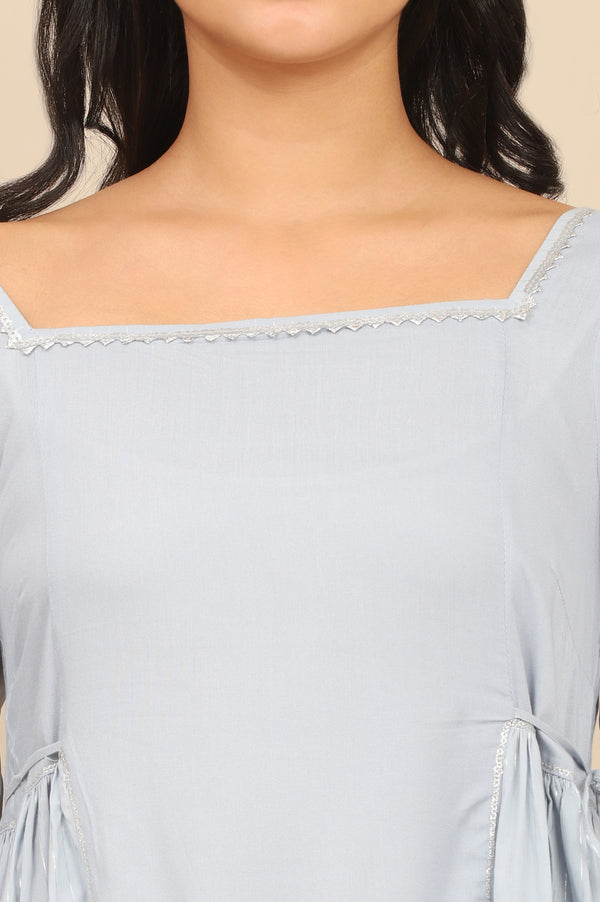 Blue Sequined Side Flared Kurta and Leggings Set