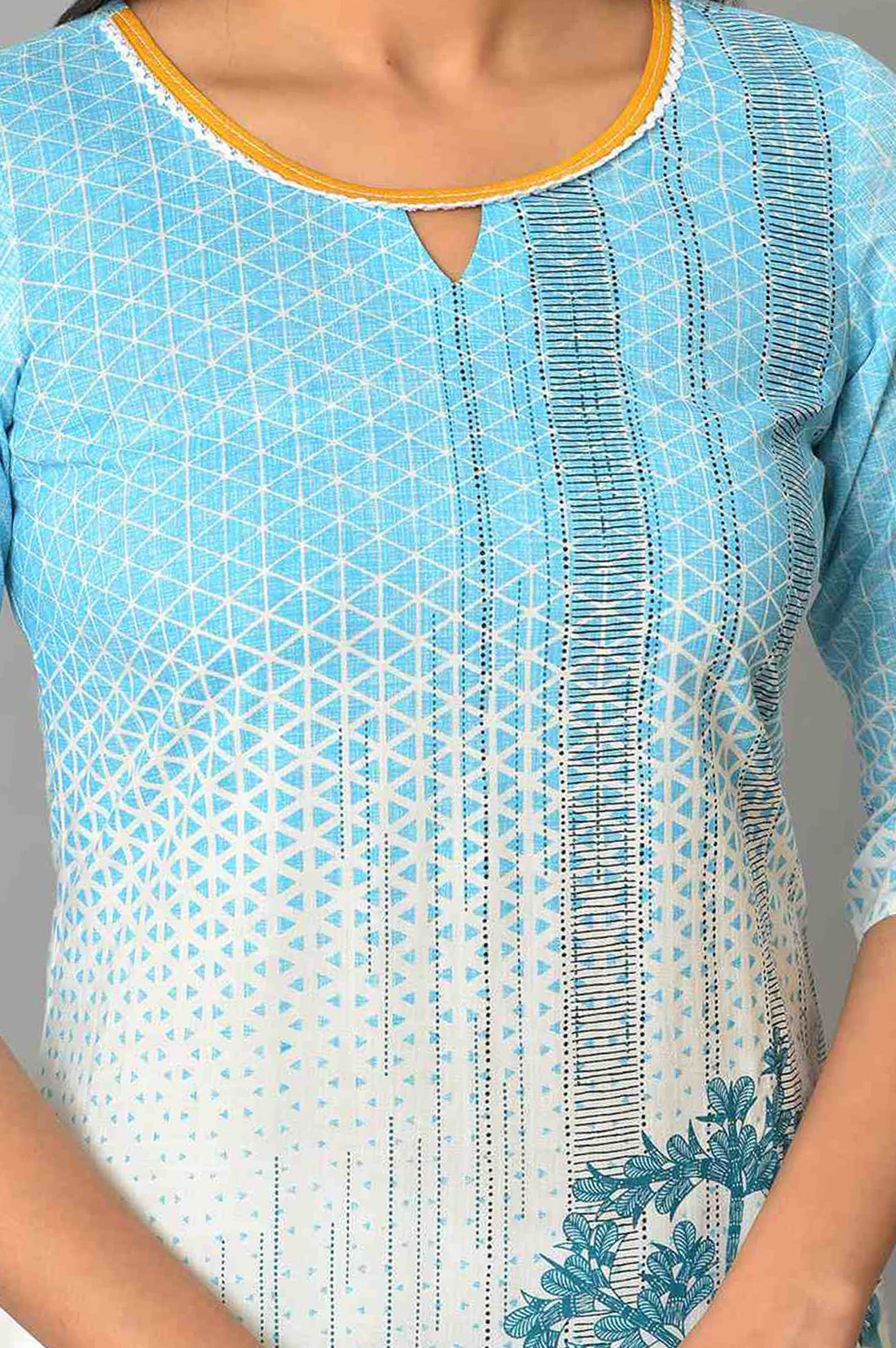 Blue Conversational Printed Straight Kurta with Churidar