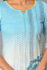 Blue Conversational Printed Straight Kurta with Churidar