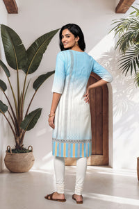 Blue Conversational Printed Straight Kurta with Churidar