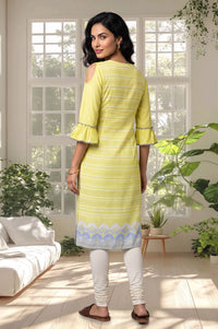 Yellow Conversational Printed Straight Kurta with Churidar Set
