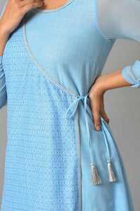 Blue Textured Lace Straight Kurta with Trousers Set