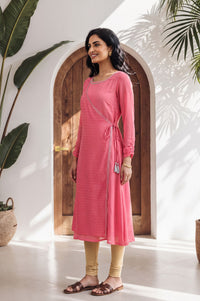Pink Geometric Printed Lace Straight Kurta with Trouser Set