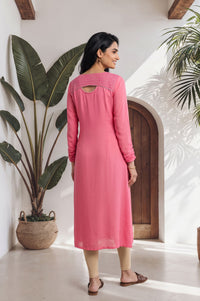 Pink Geometric Printed Lace Straight Kurta with Trouser Set
