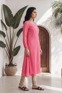 Pink Geometric Printed Lace Straight Kurta with Trouser Set