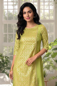 Lime Green Gold Printed Straight Kurta with Tights Set