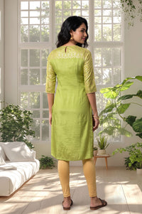 Lime Green Gold Printed Straight Kurta with Tights Set
