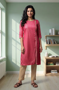 Pink Foil Printed Straight Kurta with Tights Set