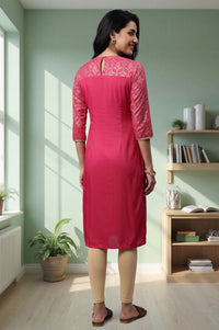 Pink Foil Printed Straight Kurta with Tights Set
