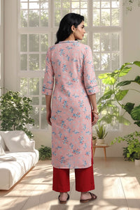 Pink Floral Printed Pure Cotton Straight Kurta with Trousers Set