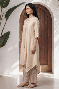 Beige Thread Embroidered Yarn Dyed Kurta with Palazzo Set