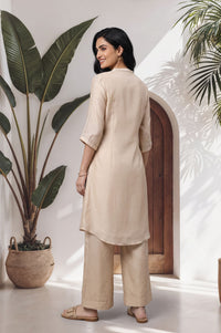 Beige Thread Embroidered Yarn Dyed Kurta with Palazzo Set