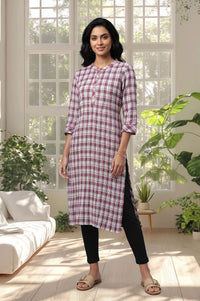 Multicolor Checkered Cotton Straight Kurta with Tights