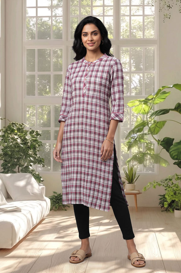 Multicolor Checkered Cotton Straight Kurta with Tights