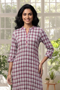 Multicolor Checkered Cotton Straight Kurta with Tights