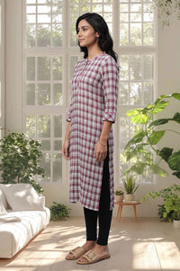 Multicolor Checkered Cotton Straight Kurta with Tights