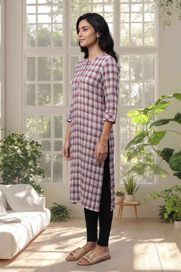 Multicolor Checkered Cotton Straight Kurta with Tights