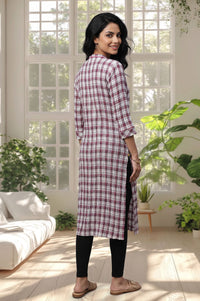 Multicolor Checkered Cotton Straight Kurta with Tights