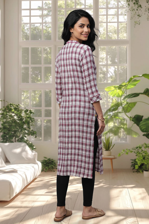 Multicolor Checkered Cotton Straight Kurta with Tights