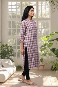 Multicolor Checkered Cotton Straight Kurta with Tights