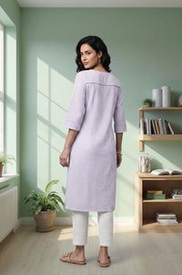 Lavender Yarn Dyed Striped Pure Cotton Straight Kurta with Trousers Set
