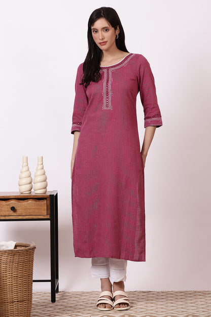 Pink Embroidered Cotton Lurex Kurta and Pants Set