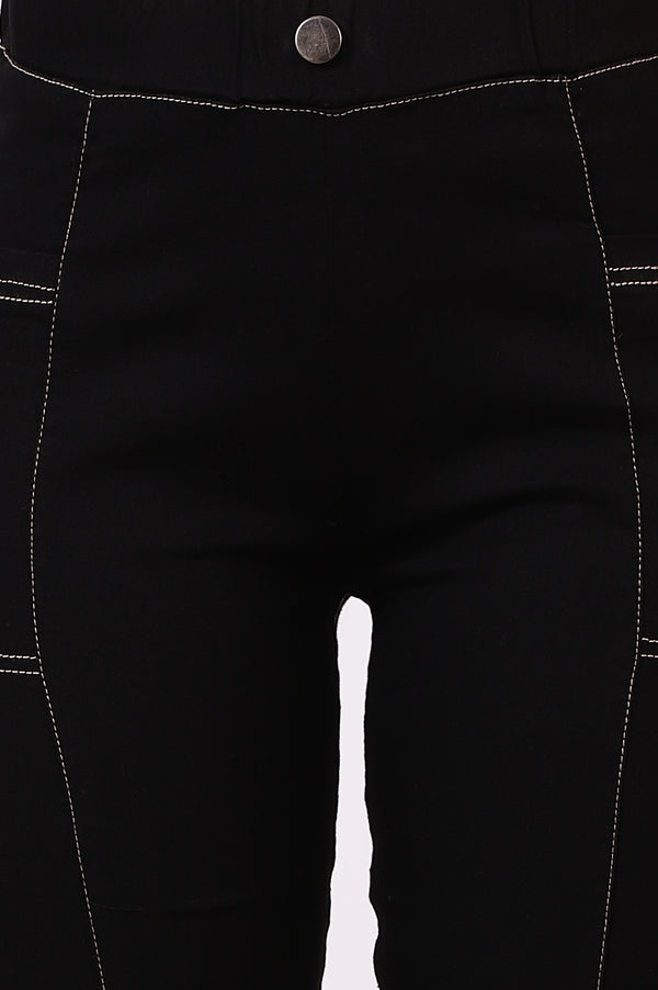 Black Striped Yarn-Dyed Straight Kurta and Denim Jegging Set