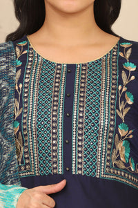 Navy Blue Thread Embroidered Straight Kurta with Palazzo Set