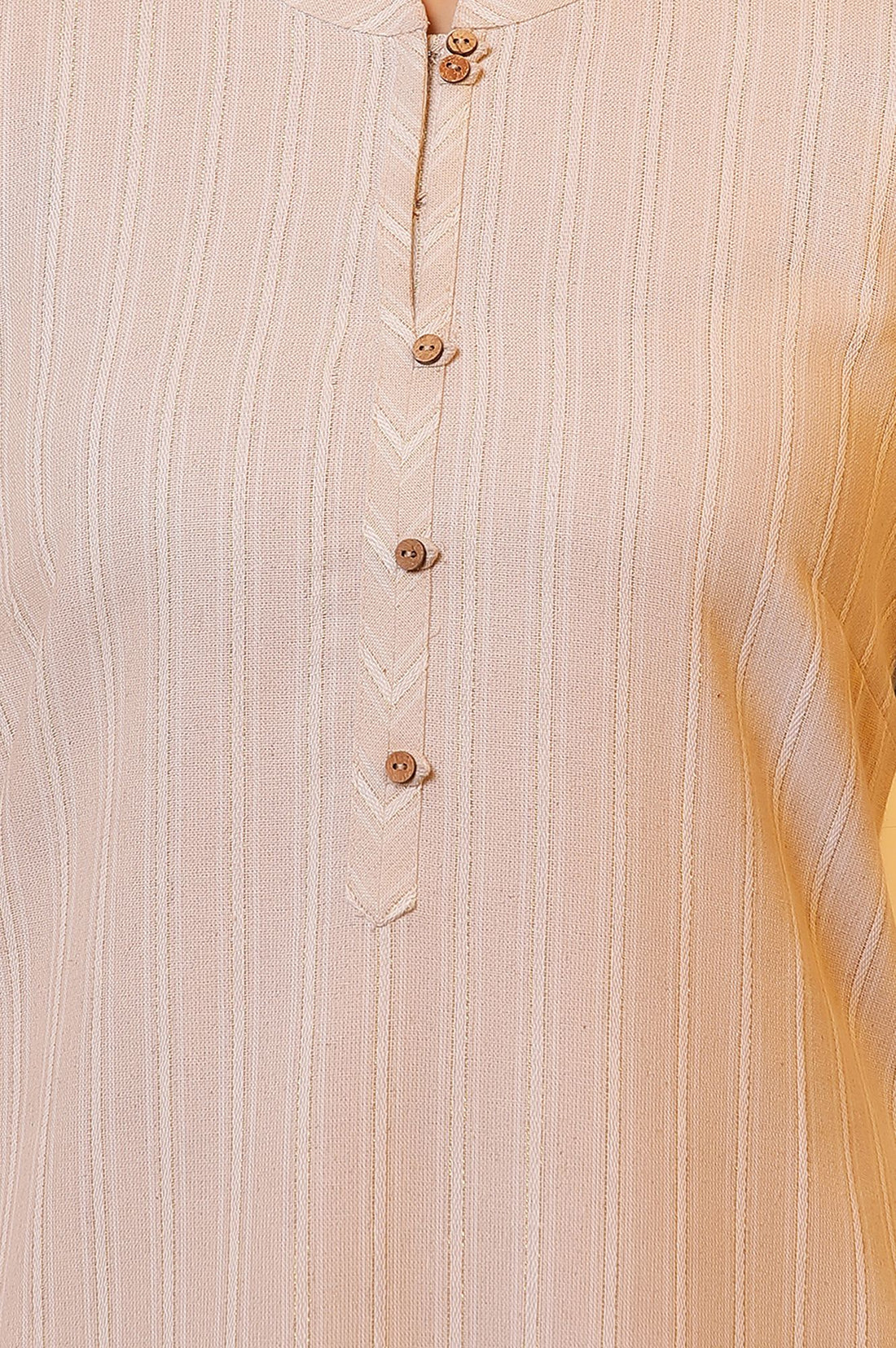 Beige Striped Cotton Blend Straight Kurta with Palazzo Set