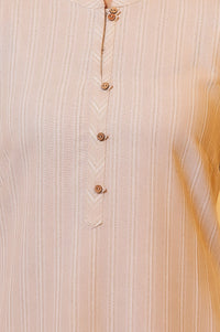 Beige Striped Cotton Blend Straight Kurta with Palazzo Set