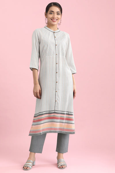 Grey Printed Straight Kurta and Trouser Set